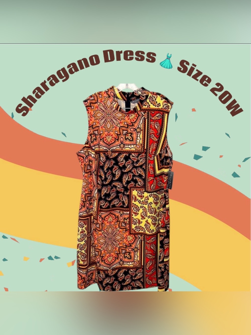 Sharagano Paisley Boho Chic Sheath Mock Neck Dress Sz 20W NWT